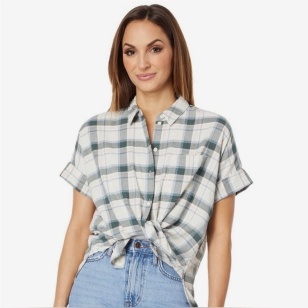 Madewell Rockfern Plaid Short Sleeve Shirt L